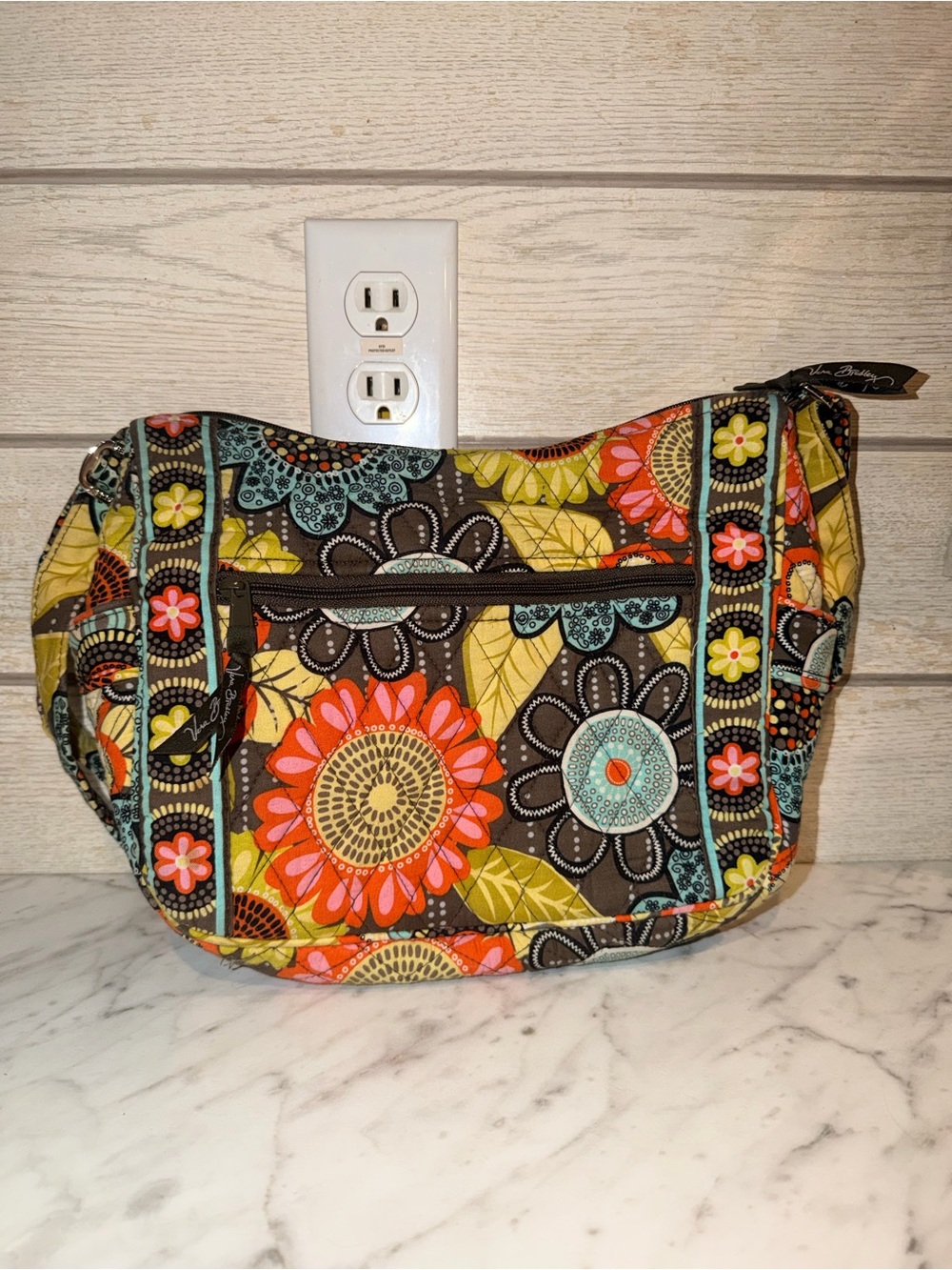 Vera Bradley Floral Quilted Shoulder Bag - Brown, Orange, Yellow, Teal - Picture 4 of 5